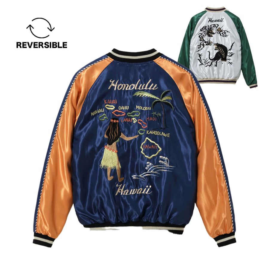 テーラー東洋 スカジャン メンズ リバーシブル アセテート スーベニアジャケット  TAILOR TOYO  TT15877-128  Late 1950s Style Acetate Souvenir Jacket “HAWAII MAP” × “DRAGON & TIGER”
