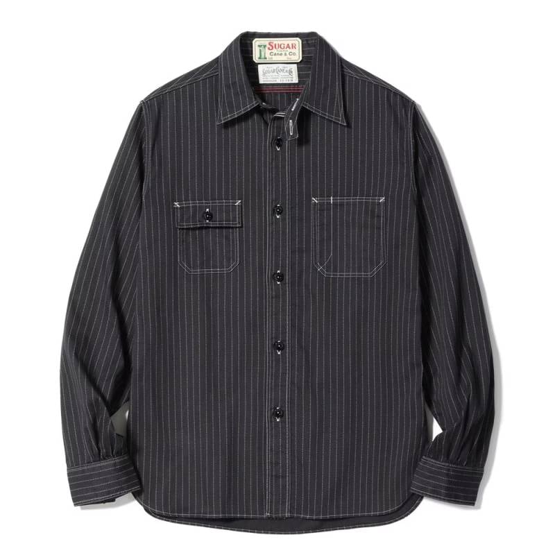 シャツ メンズ シュガーケーン フィクションロマンス ストライプ  SUGAR CANE Lot No. SC29585  FICTION ROMANCE 8.5oz. BLACK WABASH STRIPE WORK SHIRT