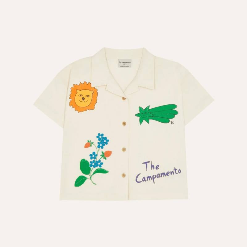 半袖シャツ キッズ  ベビー 開襟シャツ オープンカラーシャツ ライオン ザ カンパメント Drawings Ecru Shirt【国内正規品】The Campamento TC-SS26-32
