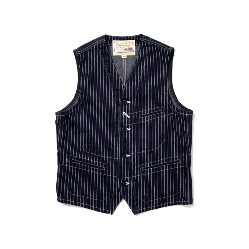 【26AW 一部予約11月中旬ごろまで納品予定】ベスト メンズ シュガーケーン ストライプ デニム ワークベスト SUGAR CANE Lot No. SC12654 / 9oz. WABASH STRIPE WORK VEST