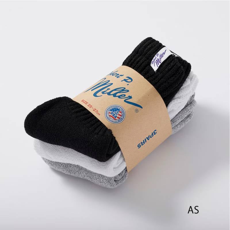 靴下 メンズ ロバートピーミラー クルーソックス 3足組 3P Crew length socks 25-27cm Robert P.Miller (312c)