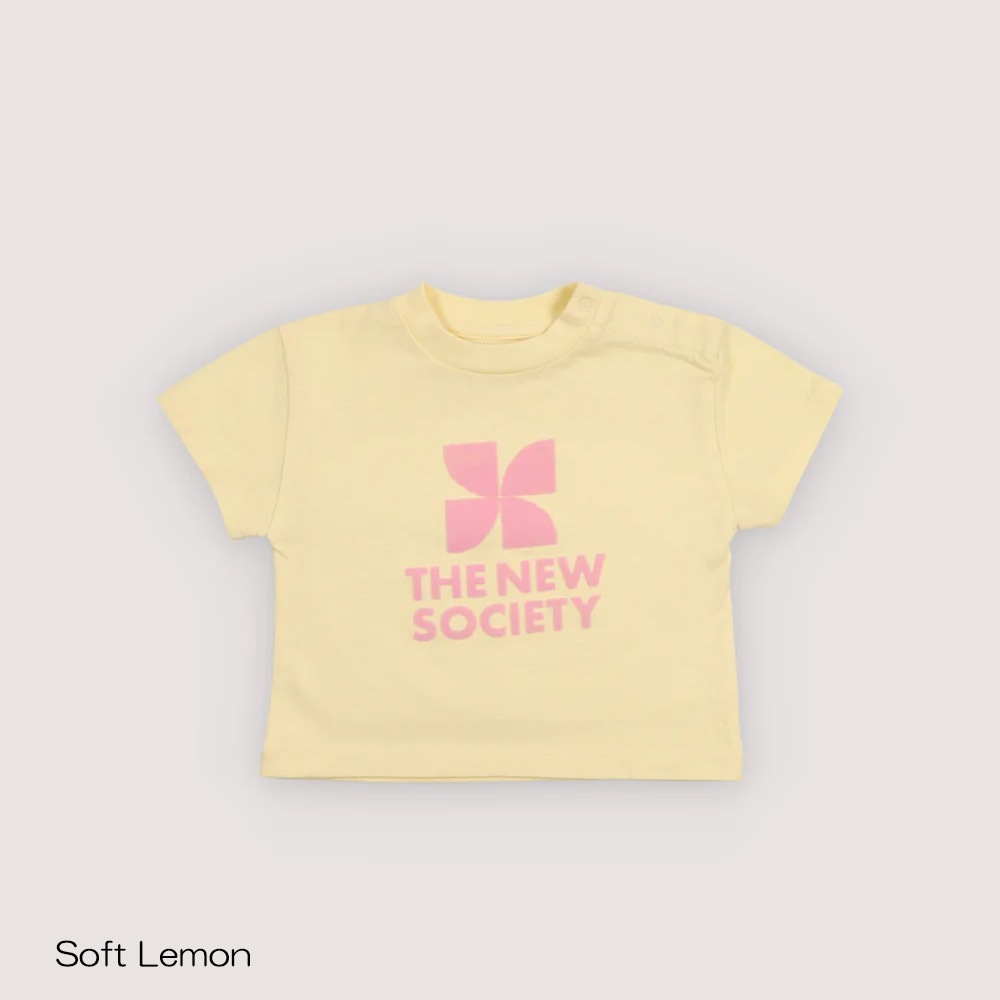 【期間限定8月1日より20%OFF SALE】　Tシャツ ベビー キッズ  ザニューソサイエティ 半袖 Tns Logo Baby T-Shirt Iris Whisper Soft Lemon【国内正規品】 The New Society