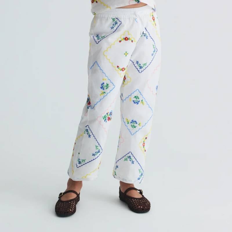 パンツ  キッズ  ザニューソサイエティ 刺繍入りコットンパンツ 長ズボン 花柄 Jacinthe Pant【国内正規品】 The New Society
