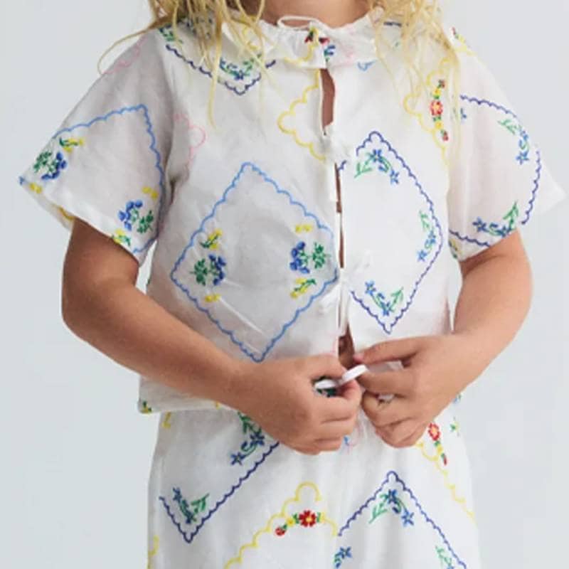 シャツ  キッズ  ザニューソサイエティ 刺繍入りコットンブラウス 花柄 Jacinthe Pant【国内正規品】 The New Society