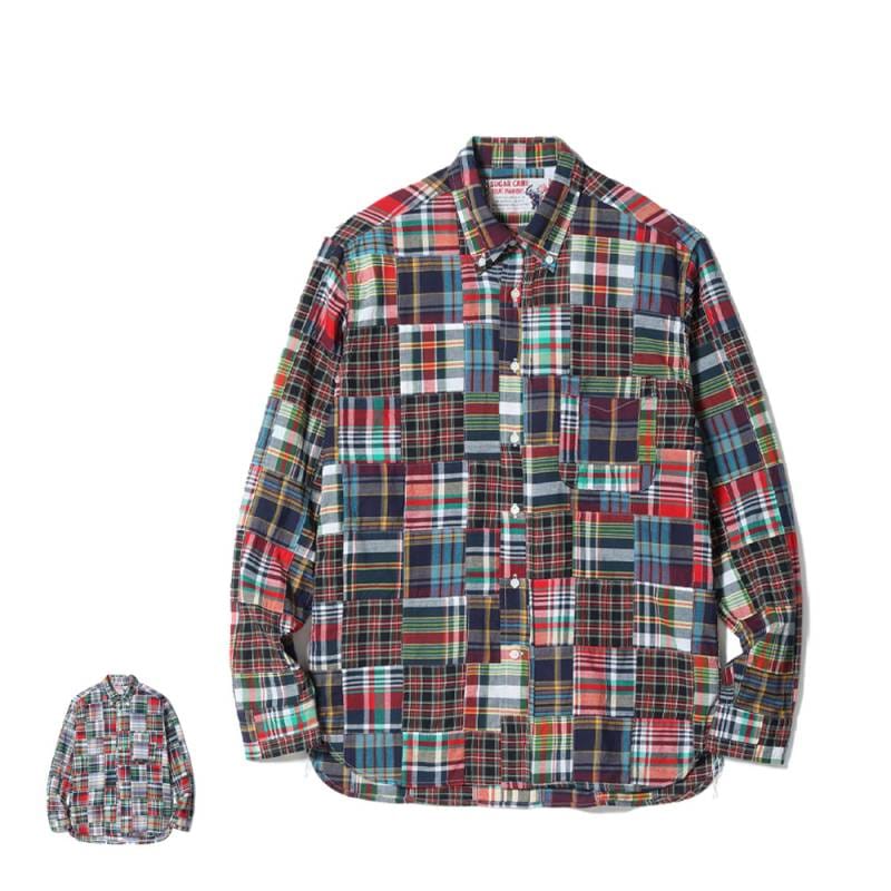 チェックシャツ メンズ ユニセックス マドラスチェック パッチワーク シュガーケーン Lot No. SC29736 / INDIA MADRAS CHECK PATCHWORK BUTTON DOWN SHIRT