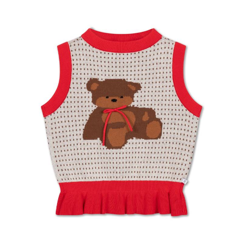 ニットベスト ベビー キッズ レポーズ・アムス テディベア くま ノースリーブ REPOSE AMS Knit Peplum Top Firecracker Red Mix【国内正規品】 AW26-108