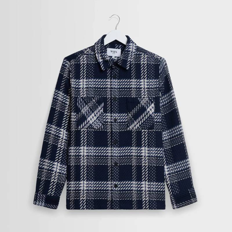 【26AW 予約】オーバーシャツ チェックシャツ メンズ ユニセックス ワックスロンドン wax london Navy And Ecru Plaid Weave Check Overshirt【国内正規品】