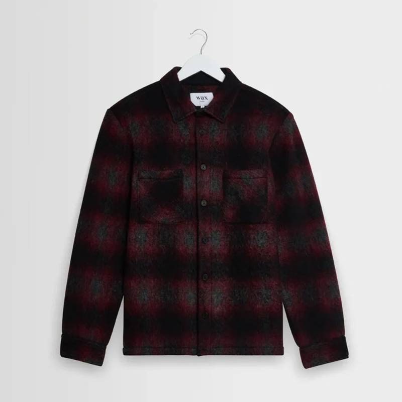 【26AW 予約】オーバーシャツ チェックシャツ メンズ ユニセックス ワックスロンドン wax london Red And Black Elm Wool Blend Check Overshirt 【国内正規品】