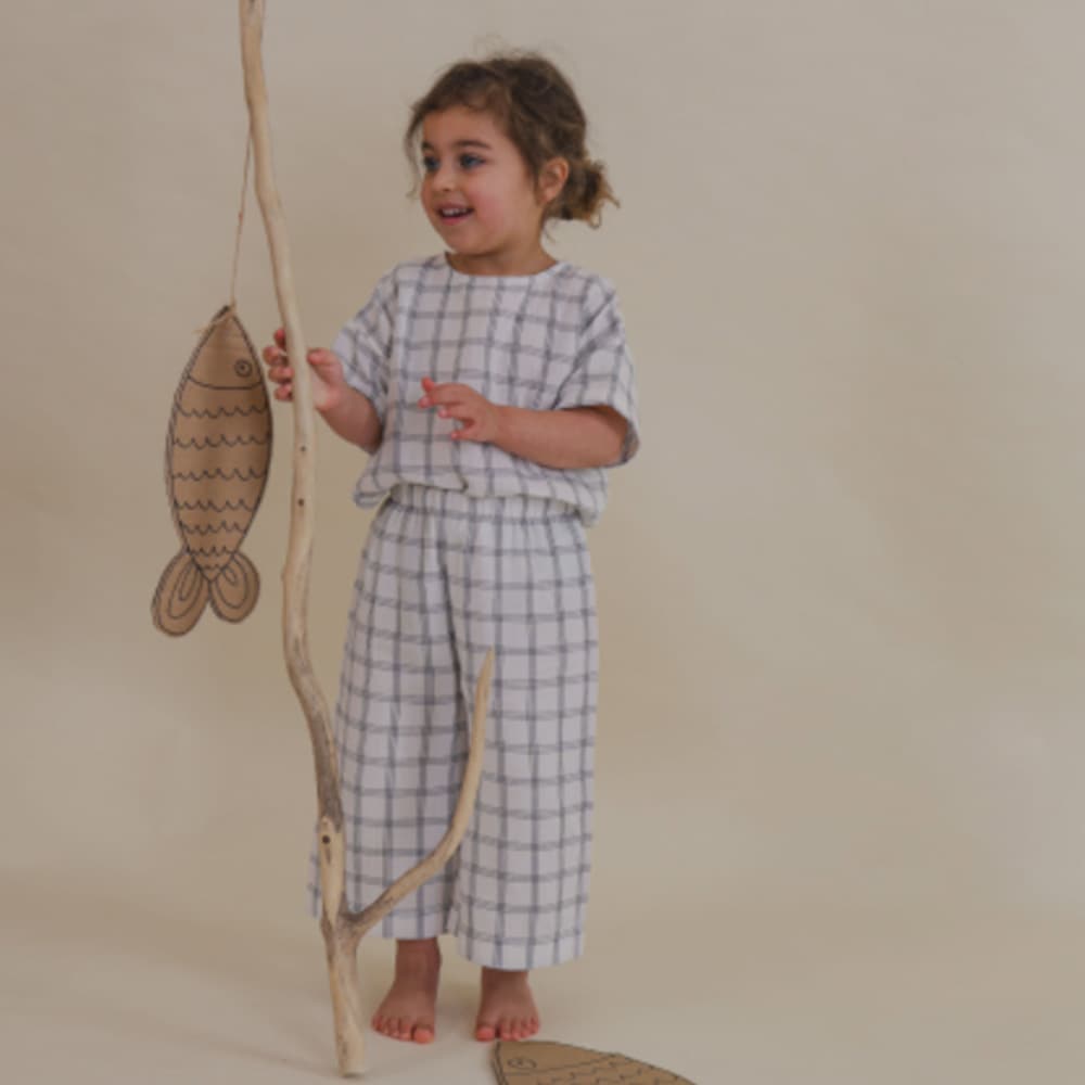 パンツ ズボン  キッズ  ベビー オーガニックズー  Organic Zoo Navy Window Check Wide Leg Pants【国内正規品】 16nwcwl