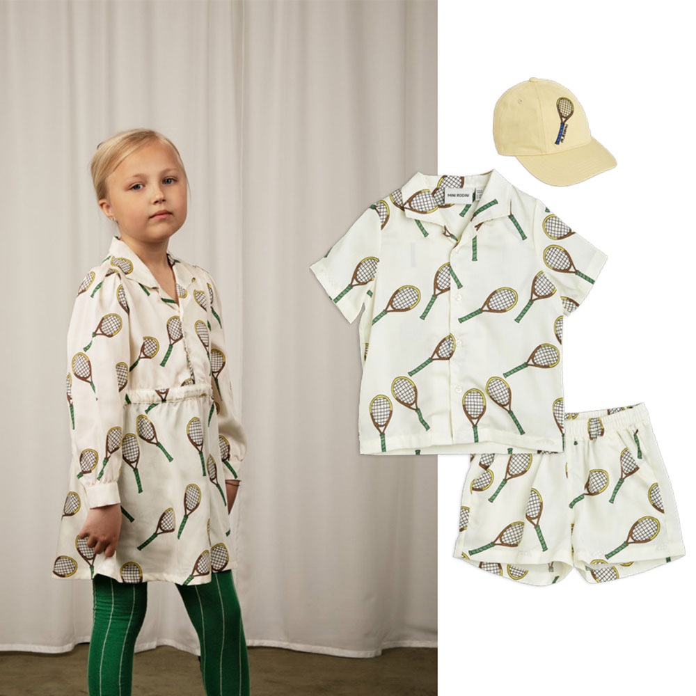 シャツ キッズ ミニロディーニ  総柄 半袖 オープンカラー テニス  mini rodini