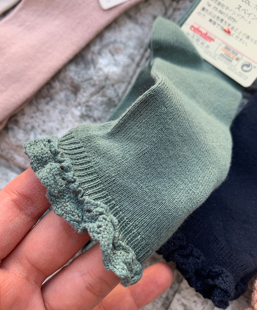 ソックス  コンドル レースエッジングカフ ニーソックス ハイソックス  ベビー  防寒  condor KNEE SOCKS WITH LACE EDGING CUFF