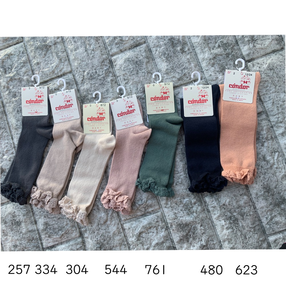 ソックス  コンドル レースエッジングカフ ニーソックス ハイソックス  ベビー  防寒  condor KNEE SOCKS WITH LACE EDGING CUFF