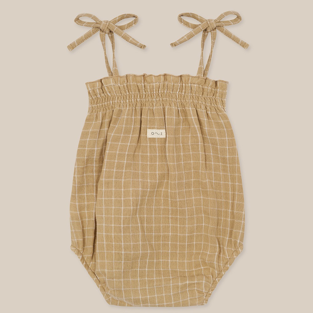 ノースリーブロンパース  ベビー オーガニックズー  Organic Zoo Grid Check Spaghetti Bodysuit Wheat 【国内正規品】16spbwgc