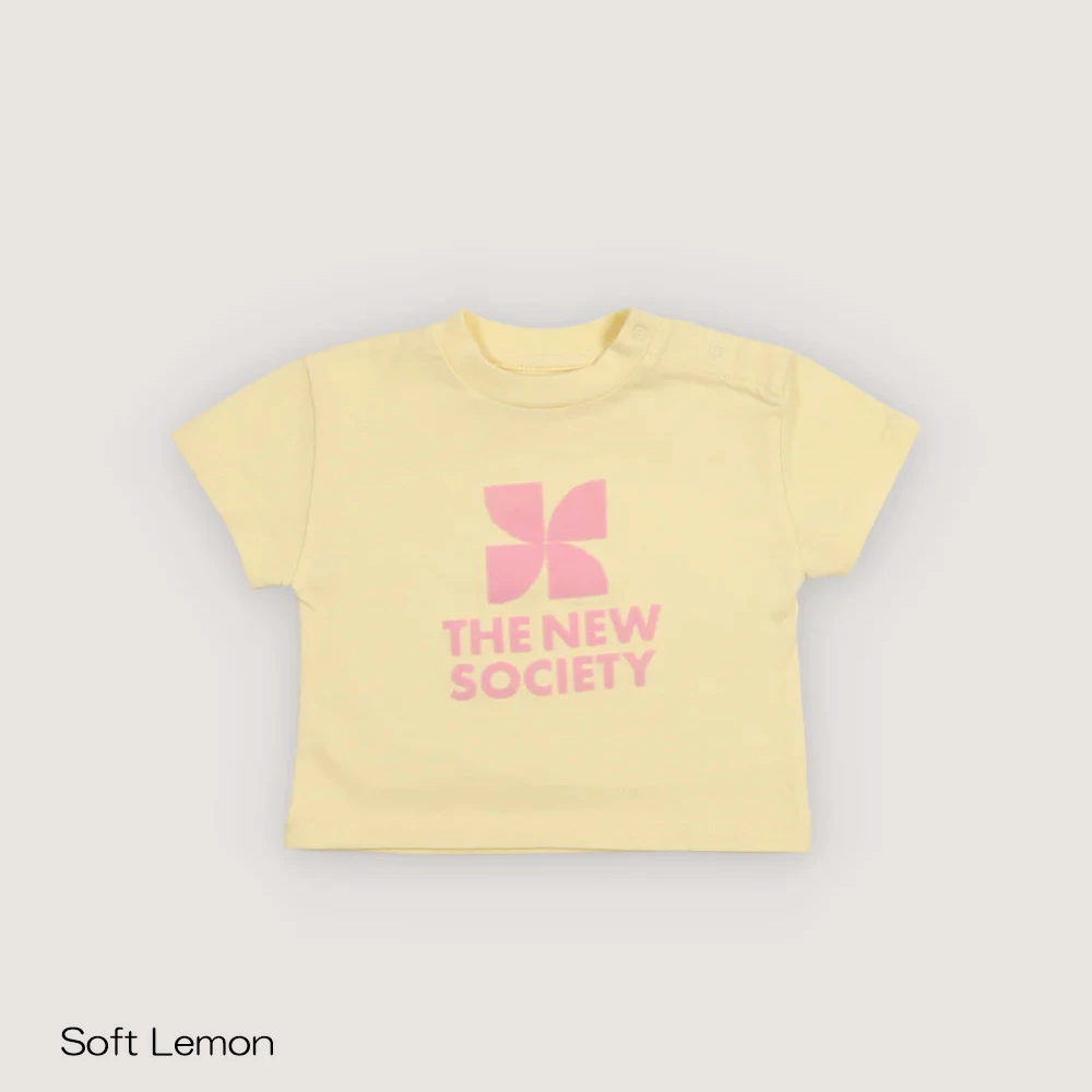 【期間限定8月1日より20%OFF SALE】　Tシャツ ベビー キッズ  ザニューソサイエティ 半袖 Tns Logo Baby T-Shirt Iris Whisper Soft Lemon【国内正規品】 The New Society