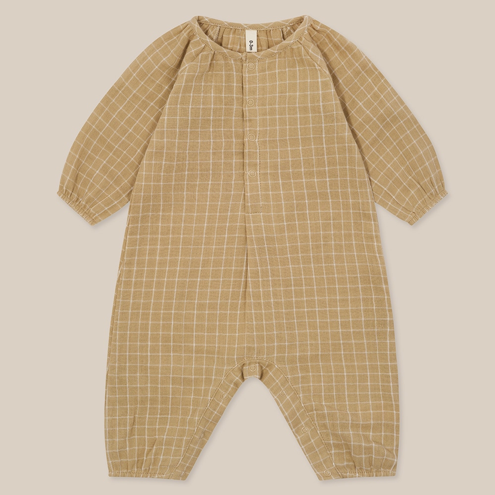 オーガニックズー　グリッドチェックウィートワンジー ワンジー ベビー オーガニックズー Organic Zoo Grid Check Onesie