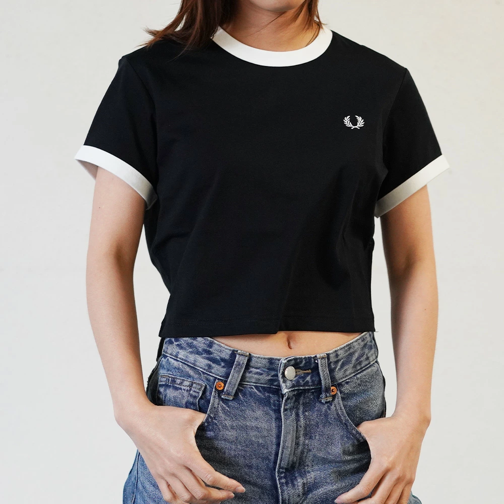 Tシャツ レディース 半袖 リンガーTシャツ ショートスリーブ フレッドペリー FRED PERRY Cropped Ringer T-Shirt【国内正規品】G9163