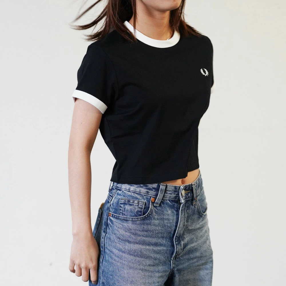 Tシャツ レディース 半袖 リンガーTシャツ ショートスリーブ フレッドペリー FRED PERRY Cropped Ringer T-Shirt【国内正規品】G9163