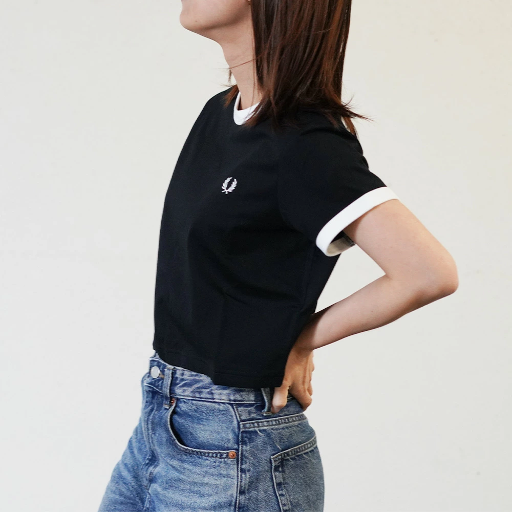 Tシャツ レディース 半袖 リンガーTシャツ ショートスリーブ フレッドペリー FRED PERRY Cropped Ringer T-Shirt【国内正規品】G9163