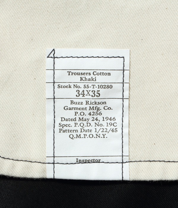 【26AW予約11月上旬ごろまで入荷予定】チノパン  バズリクソンズ ボトムス パンツ BUZZ RICKSON'S WILLIAM GIBSON COLLECTION Type BLACK CHINO 1942 MODEL ONE WASH