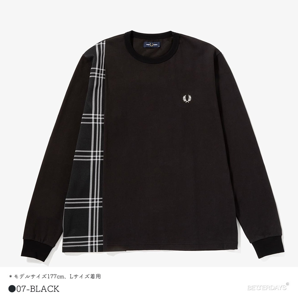 ロングTシャツ チェック柄 切替 メンズ フレッドペリー クルーネック F1913_TARTAN PANELLED TEE 【国内正規品】 FRED PERRY 