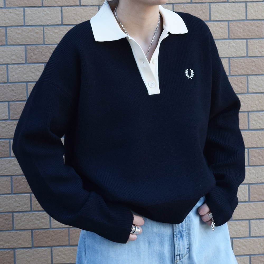 ニットポロ フレッドペリー トップス ポロシャツ 長袖 KNITTED