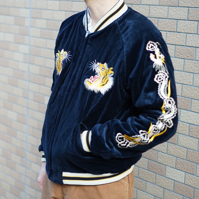 テーラー東洋 スカジャン メンズ リバーシブル スーベニアジャケット TAILOR TOYO TT15792-128 Mid 1950s Style Velveteen Souvenir Jacket “ROARING TIGER” × “JAPAN MAP”