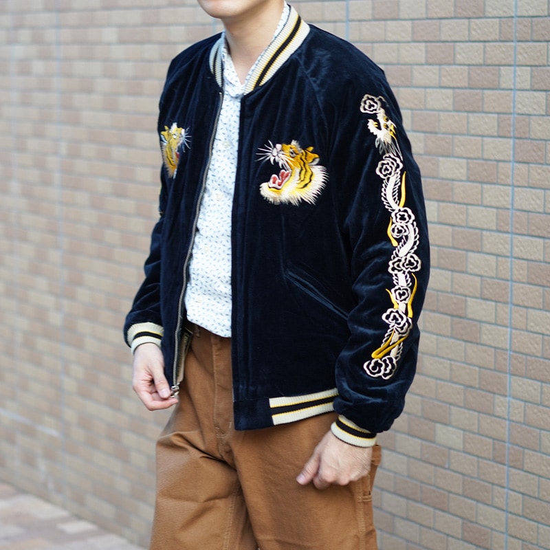 テーラー東洋 スカジャン メンズ リバーシブル スーベニアジャケット TAILOR TOYO TT15792-128 Mid 1950s Style Velveteen Souvenir Jacket “ROARING TIGER” × “JAPAN MAP”