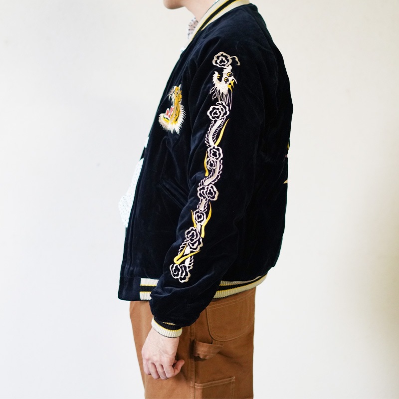 テーラー東洋 スカジャン メンズ リバーシブル スーベニアジャケット TAILOR TOYO TT15792-128 Mid 1950s Style Velveteen Souvenir Jacket “ROARING TIGER” × “JAPAN MAP”