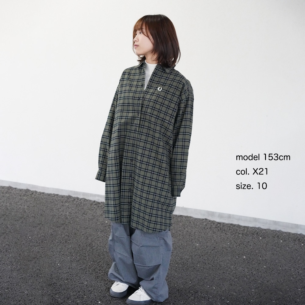 Fred Perry　チェック柄　長袖　シャツワンピース　ロング　Mサイズ フレッドペリー チェック シャツ ワンピース 長袖 CHECK OXFORD SHIRT