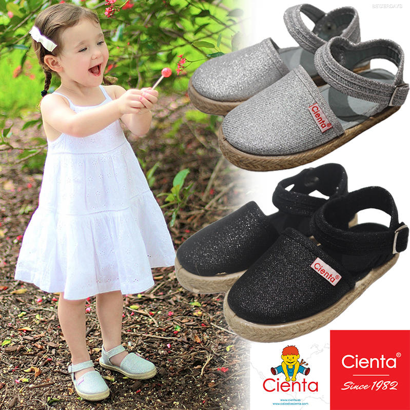 サンダル キッズ シエンタ Cienta ラメ エスパドリーユ 13-21cm ベルクロ サンダルベルクロワンストラップ ジュニア 新色 あま～い香り付き 靴 シューズ 40013 【国内正規品】