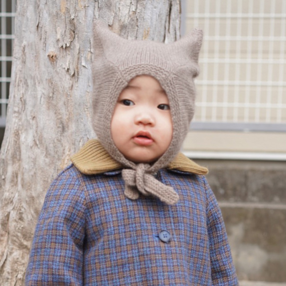 カシミヤニット帽 ベビー キッズ 帽子 ガーター帽子 ボンネット カシミヤ100% 猫耳 耳当てつき 紐つき サステナブル 出産祝い【国内正規品】BETTERDAYS 1-2Years
