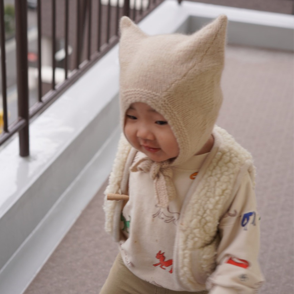 カシミヤニット帽 ベビー キッズ 帽子 ガーター帽子 ボンネット カシミヤ100% 猫耳 耳当てつき 紐つき サステナブル 出産祝い【国内正規品】BETTERDAYS 1-2Years