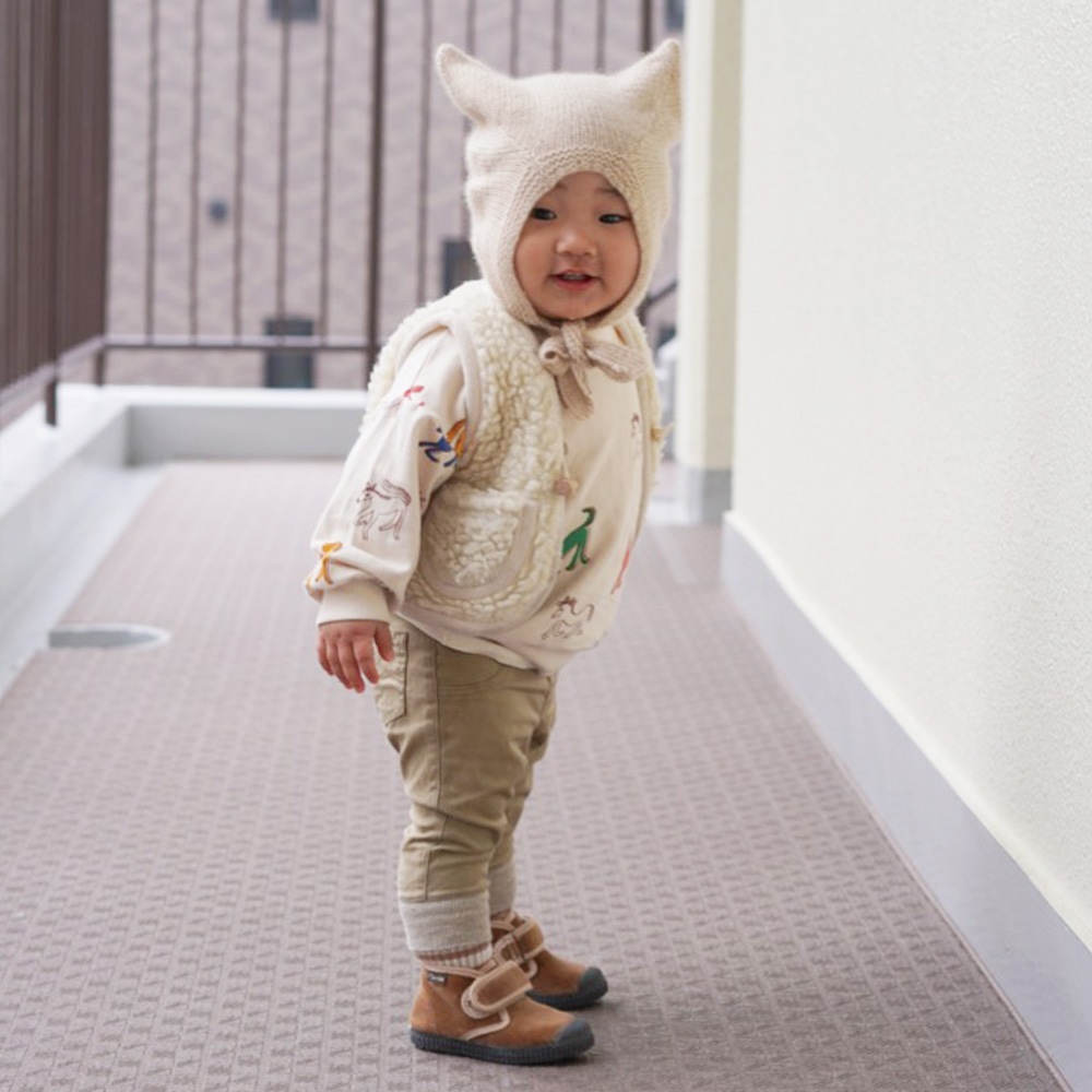 カシミヤニット帽 ベビー キッズ 帽子 ガーター帽子 ボンネット カシミヤ100% 猫耳 耳当てつき 紐つき サステナブル 出産祝い【国内正規品】BETTERDAYS 1-2Years