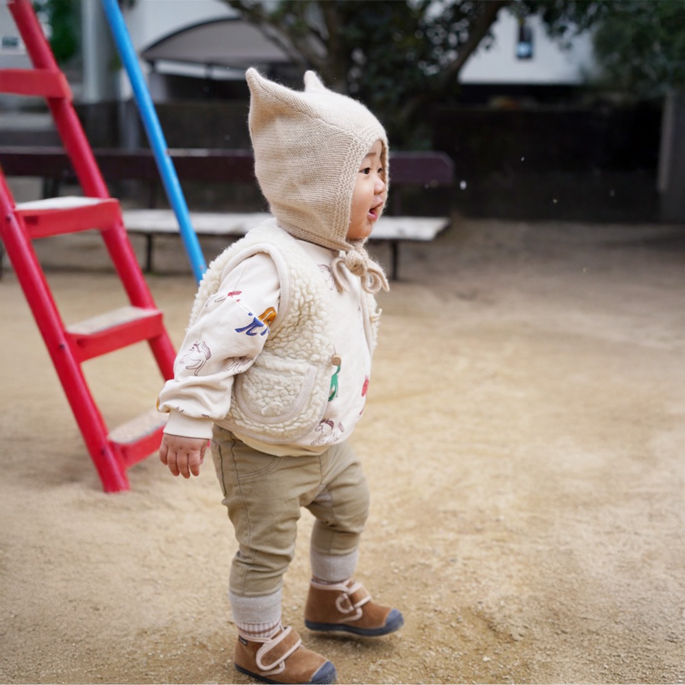 カシミヤニット帽 ベビー キッズ 帽子 ガーター帽子 ボンネット カシミヤ100% 猫耳 耳当てつき 紐つき サステナブル 出産祝い【国内正規品】BETTERDAYS 1-2Years