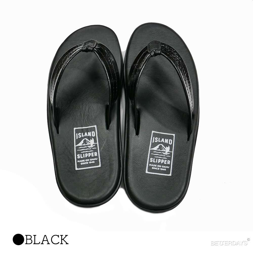 トングサンダル ビーチサンダル メンズ アイランドスリッパ LEATHER クロコ型押し STRAP BARCERONA BLACK 25-29cm 【国内正規品】 ISLAND SLIPPER