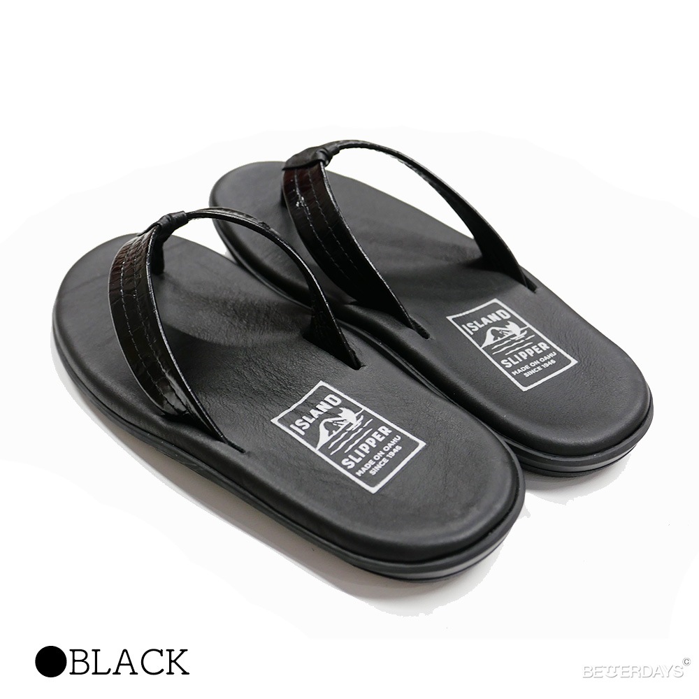 トングサンダル ビーチサンダル メンズ アイランドスリッパ LEATHER クロコ型押し STRAP BARCERONA BLACK 25-29cm 【国内正規品】 ISLAND SLIPPER