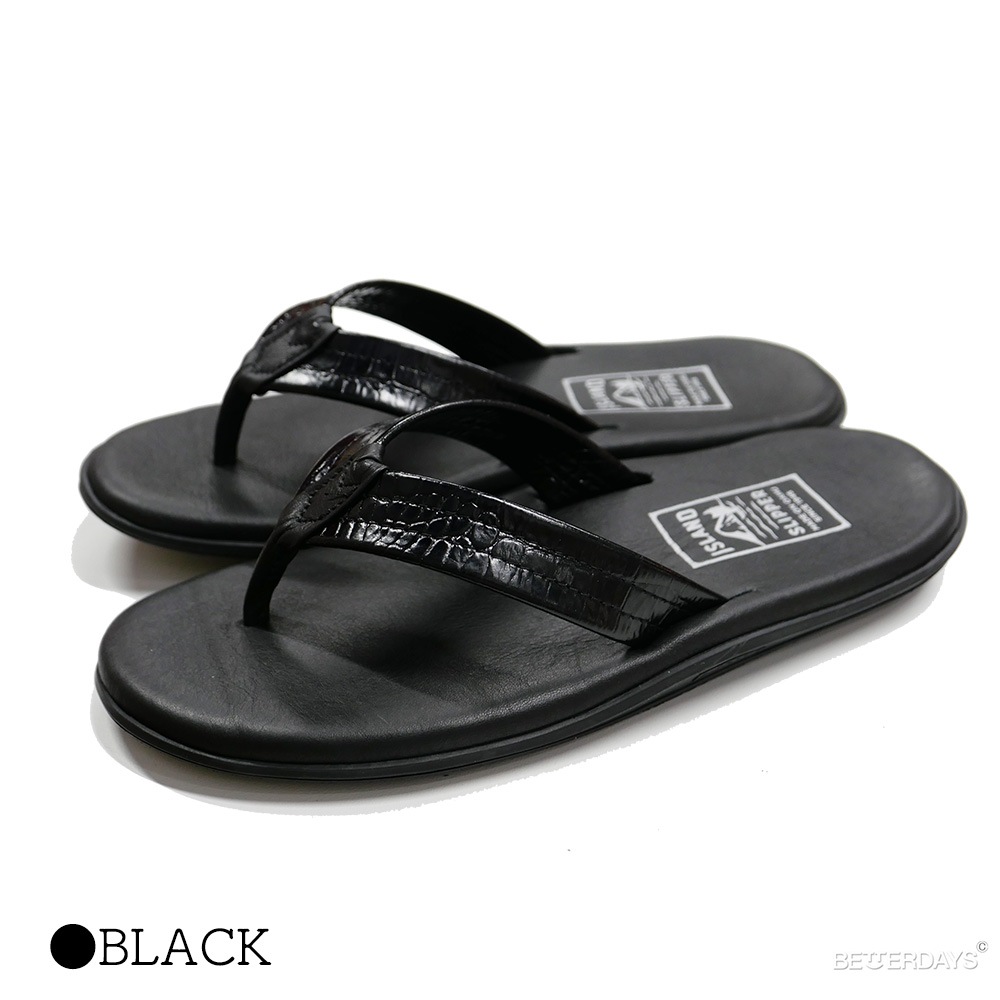 トングサンダル ビーチサンダル メンズ アイランドスリッパ LEATHER クロコ型押し STRAP BARCERONA BLACK 25-29cm 【国内正規品】 ISLAND SLIPPER