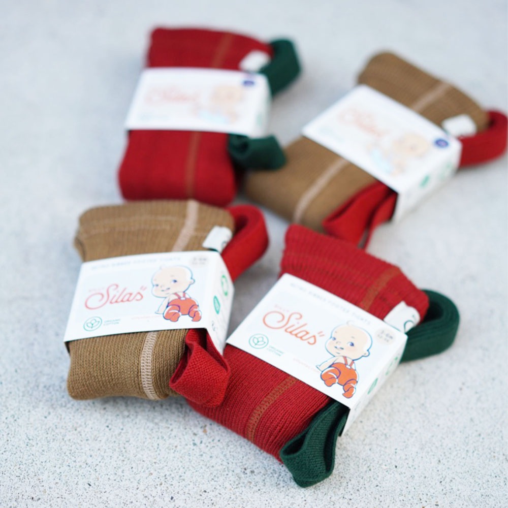 タイツ  キッズ  ベビー オーガニックズー シリーサイラス クリスマスデザイン Footled Collection (Acorn Brown Maple Leaf )(Maple Leaf Dark Forest Green) Organic Zoo SILLY Silas【国内正規品】hollybsoz 