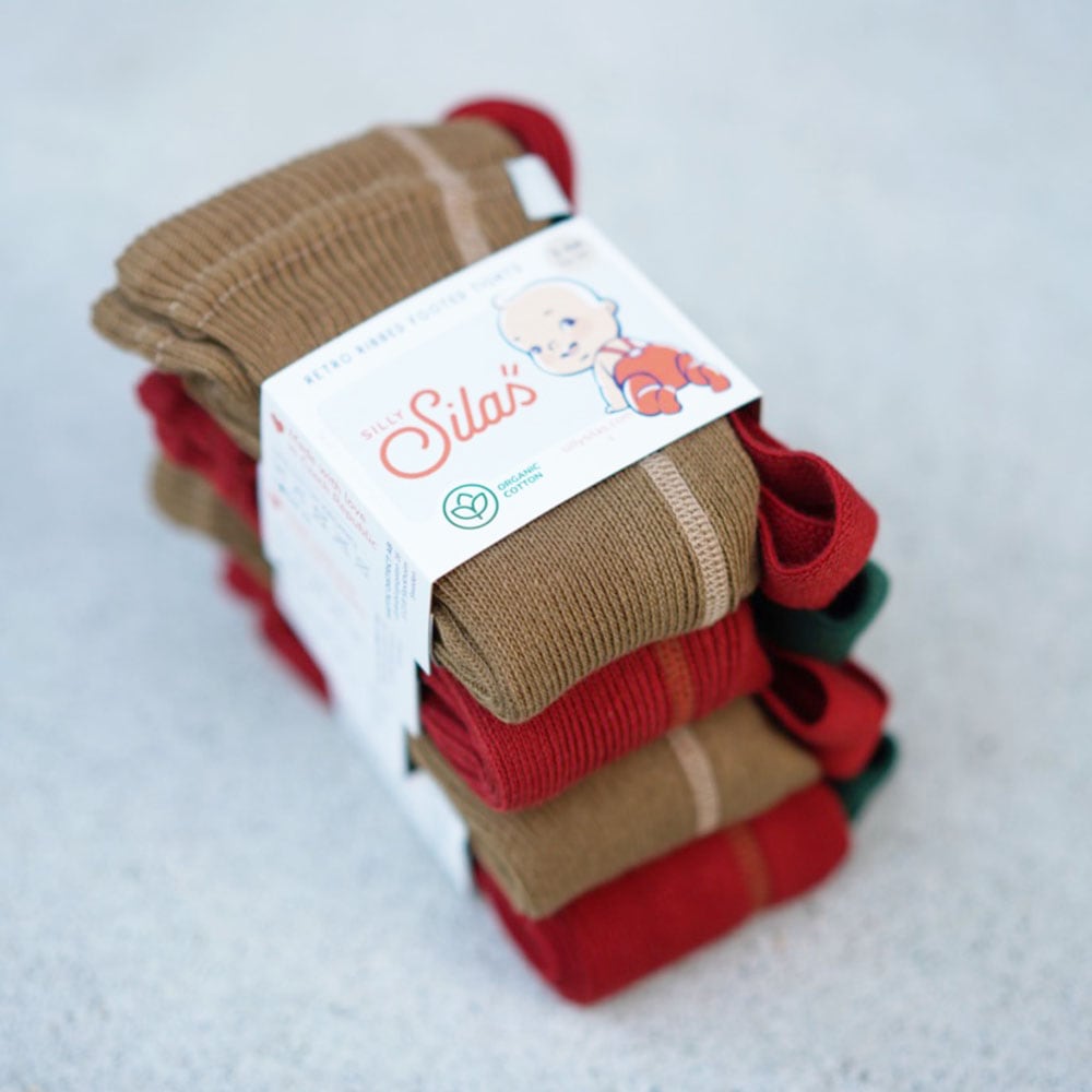 タイツ  キッズ  ベビー オーガニックズー シリーサイラス クリスマスデザイン Footled Collection (Acorn Brown Maple Leaf )(Maple Leaf Dark Forest Green) Organic Zoo SILLY Silas【国内正規品】hollybsoz 