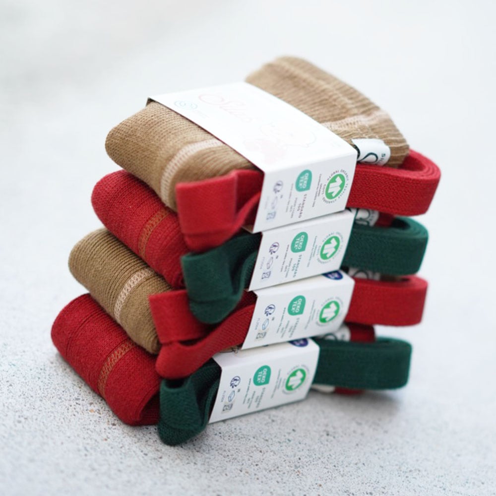 タイツ  キッズ  ベビー オーガニックズー シリーサイラス クリスマスデザイン Footled Collection (Acorn Brown Maple Leaf )(Maple Leaf Dark Forest Green) Organic Zoo SILLY Silas【国内正規品】hollybsoz 