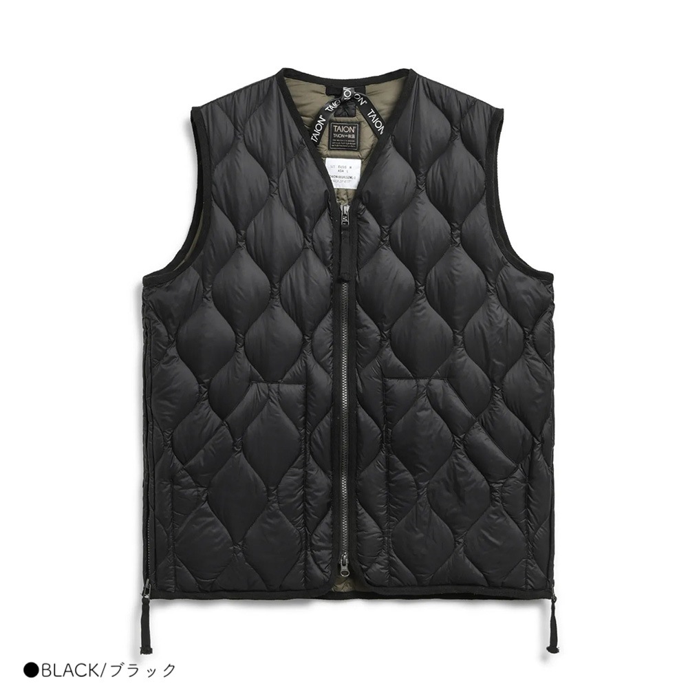ダウンベスト ユニセックス インナーベスト DOWN VEST ミリタリー VネックWジップ ソフトシェル タイオン 体温 TAION-001ALSZML-1