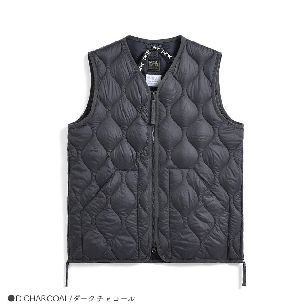ダウンベスト ユニセックス インナーベスト DOWN VEST ミリタリー VネックWジップ ソフトシェル タイオン 体温 TAION-001ALSZML-1
