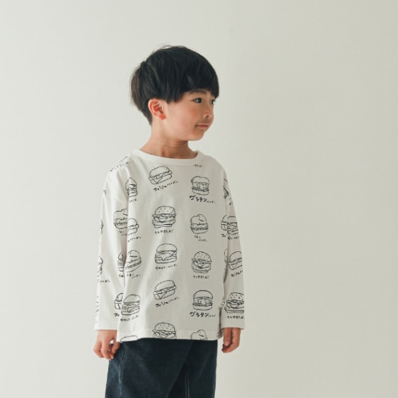 【25PS】いろいろバーガーロングＴシャツ / オフベージュ