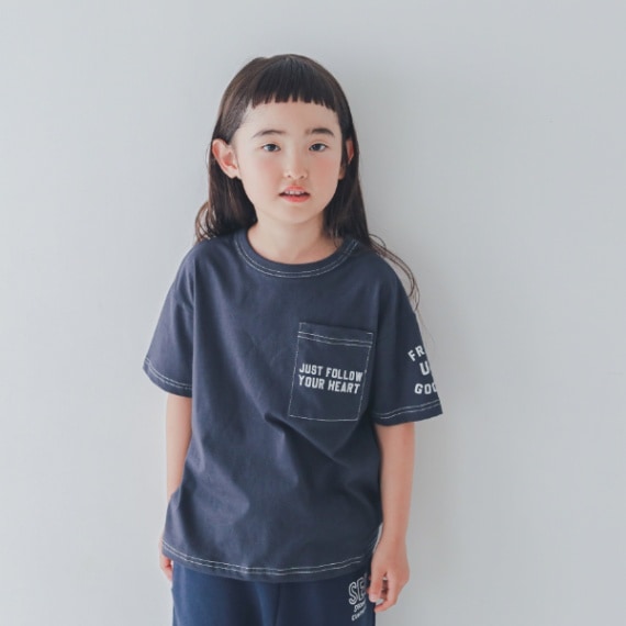【25PS】配色ステッチTシャツ / ネイビー