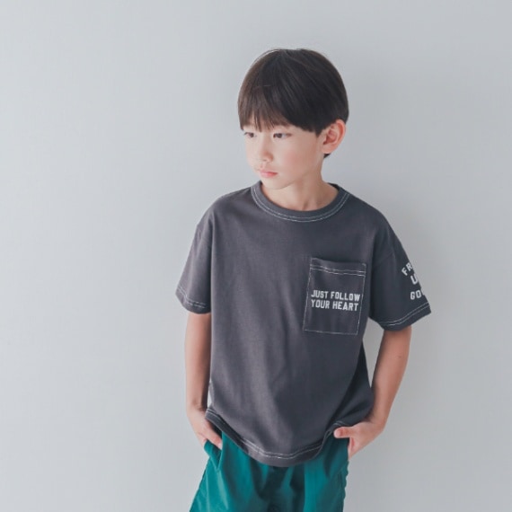 【25PS】配色ステッチTシャツ / チャコールグレー