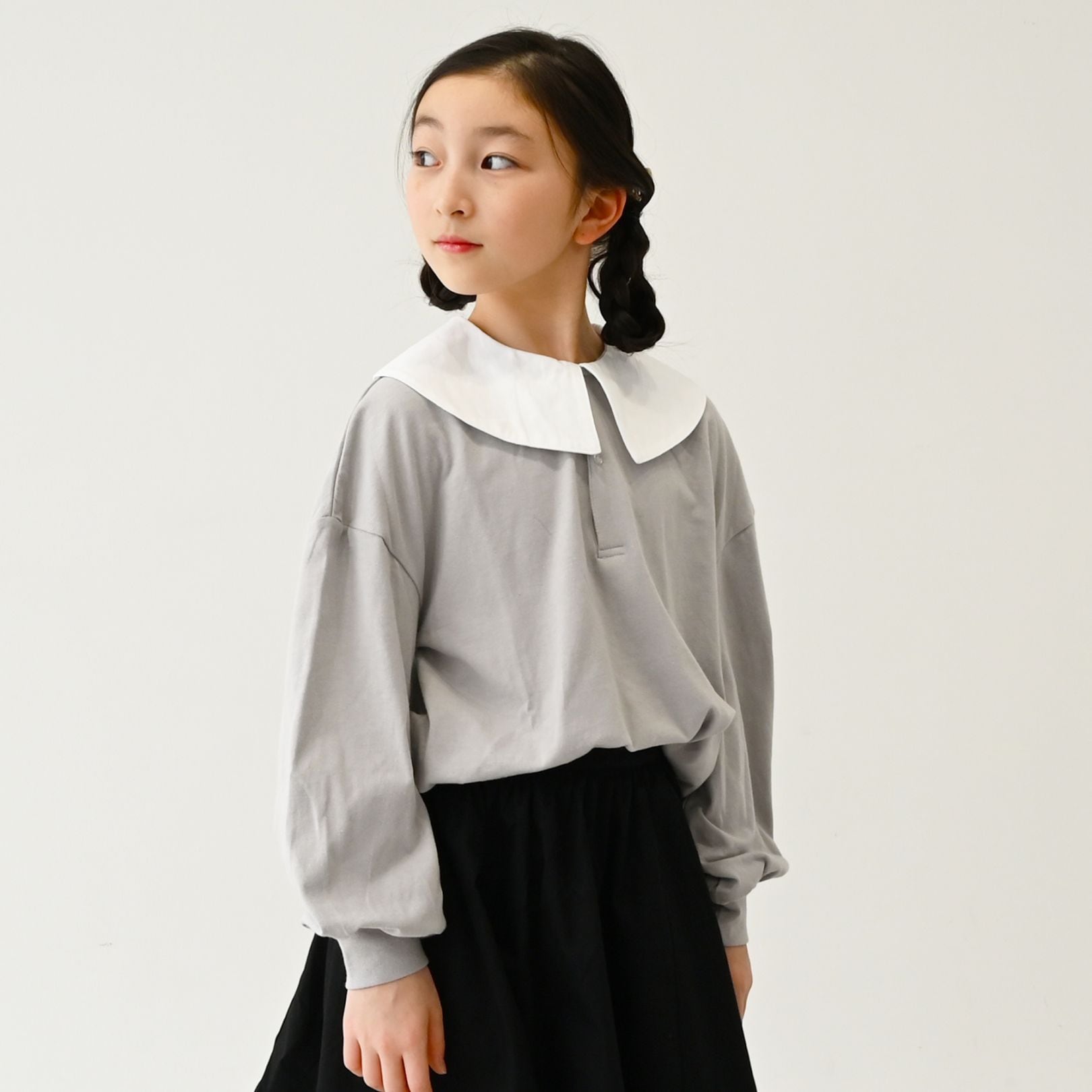 【25PS】衿付きロングＴシャツ / グレー