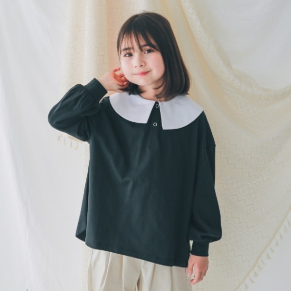 【25PS】衿付きロングＴシャツ / ブラック