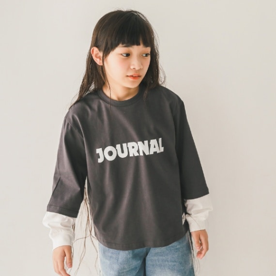 【25PS】JOURNALレイヤード風ロングＴシャツ / チャコールグレー