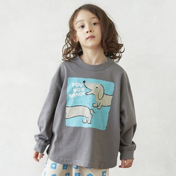 【25PS】F/B dog L/S Tシャツ / チャコールグレー