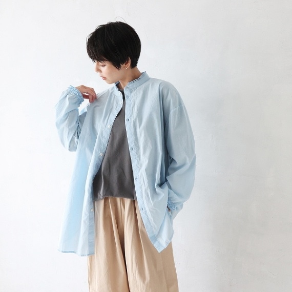 【25SS】スタンドカラーフリルシャツ / ブルー